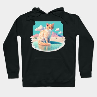 Cute Cat Relaxing on the Beach Near the Mountain Hoodie